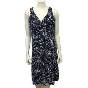JONES WEAR V NECK BLACK &WHITE SLEEVELESS DRESS‎ SIZE 16